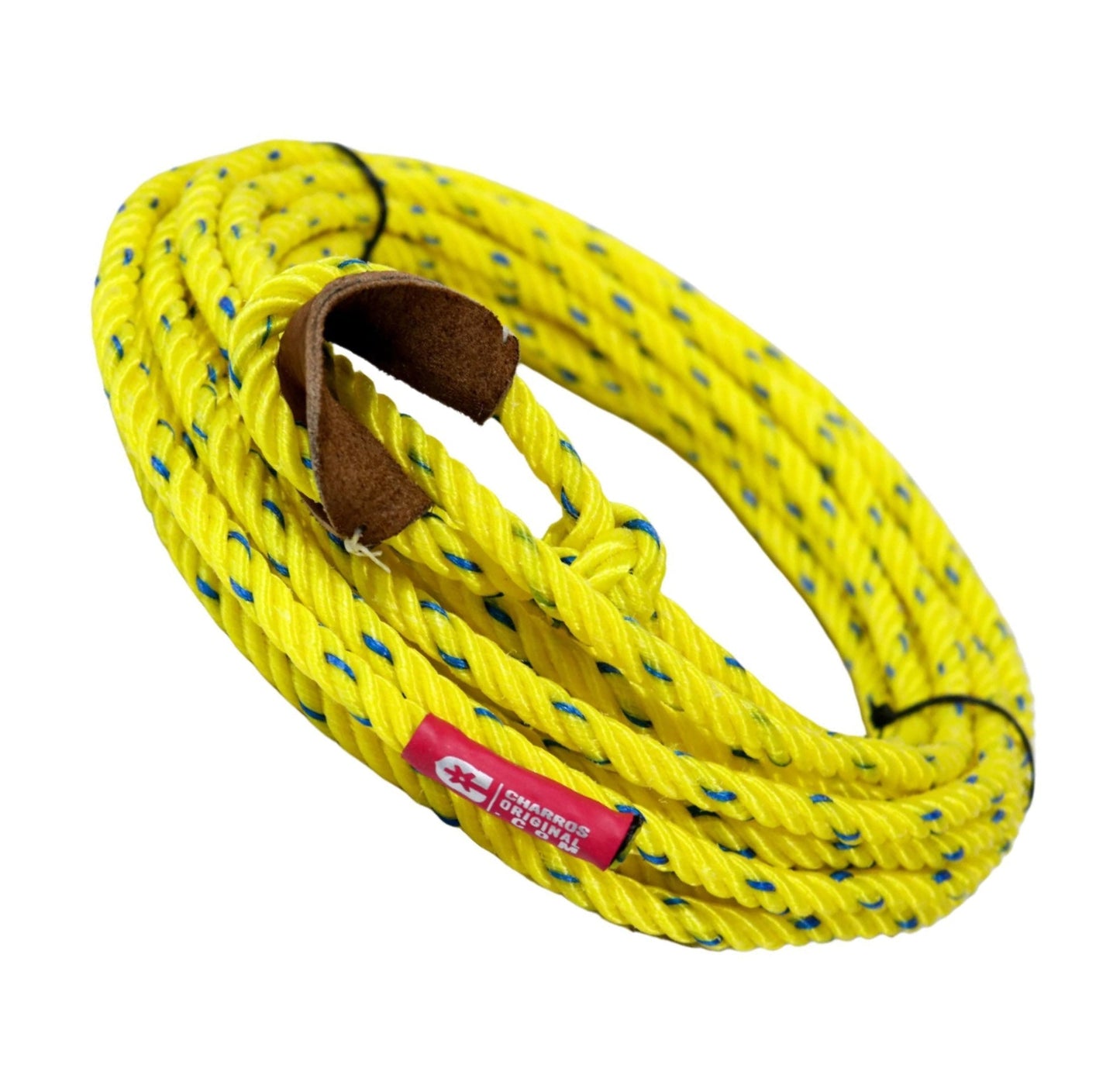 39 ft Yellow/Azul Soga De Plastico Charro Trick Rope - M - Royal Saddles - Ropes/Sogas