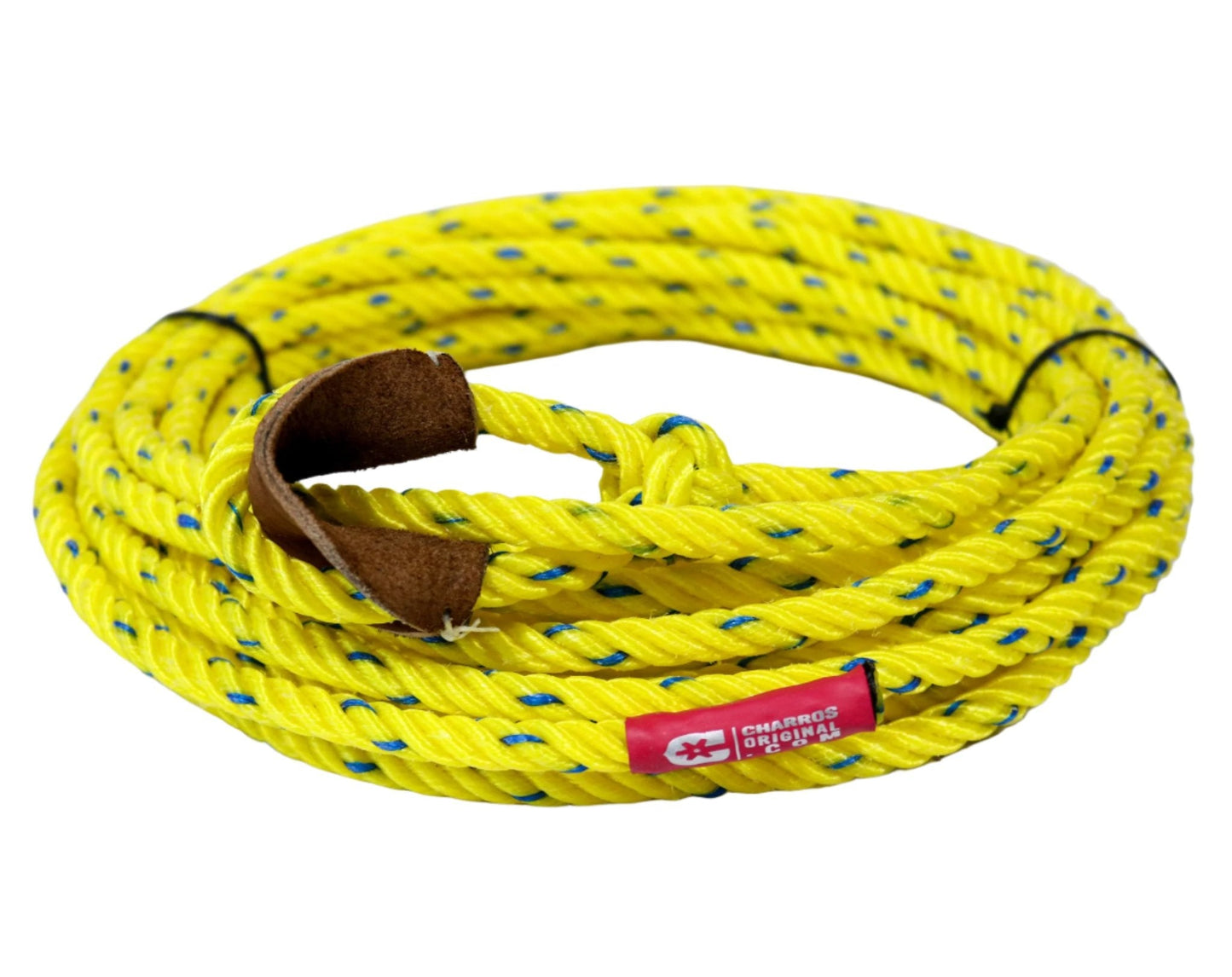 39 ft Yellow/Azul Soga De Plastico Charro Trick Rope - M - Royal Saddles - Ropes/Sogas