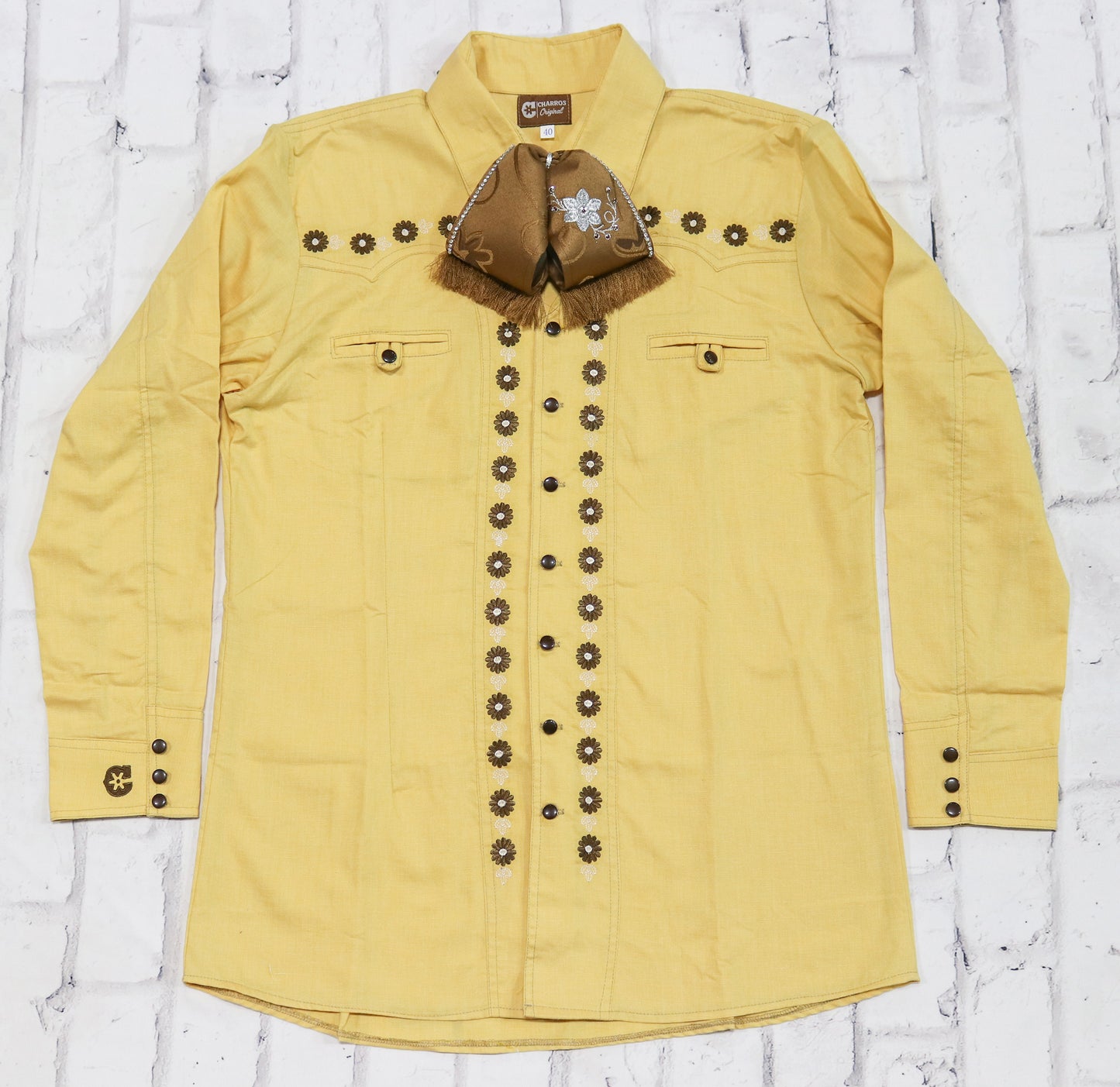 40 (L) Golden Bordada Charro Camisa Charreria