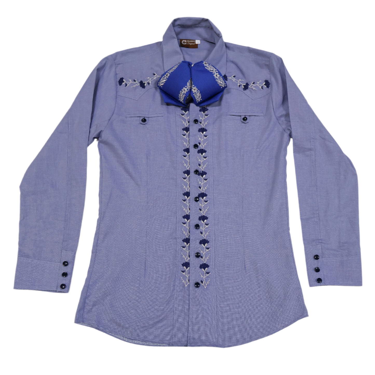38 (M) Light Blue Camisa Charra Diseño Bordada