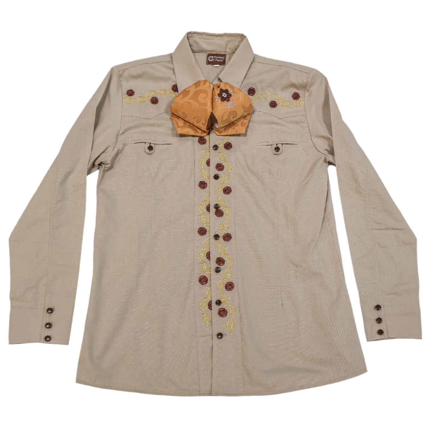 L (40) Cafe Diseño Bordada Charro Camisa Charra