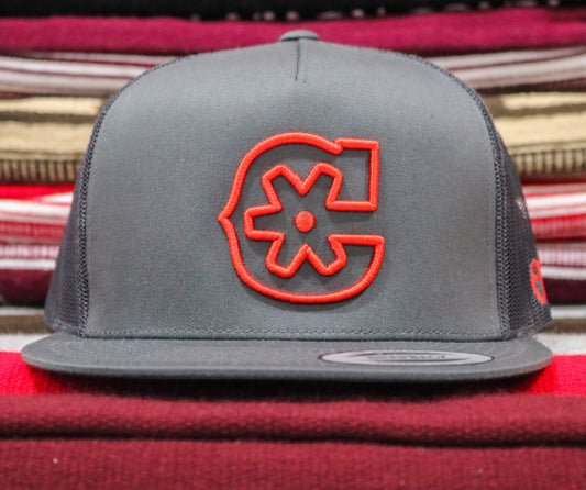 Charcoal "3D" Red Charros Trucker Hat