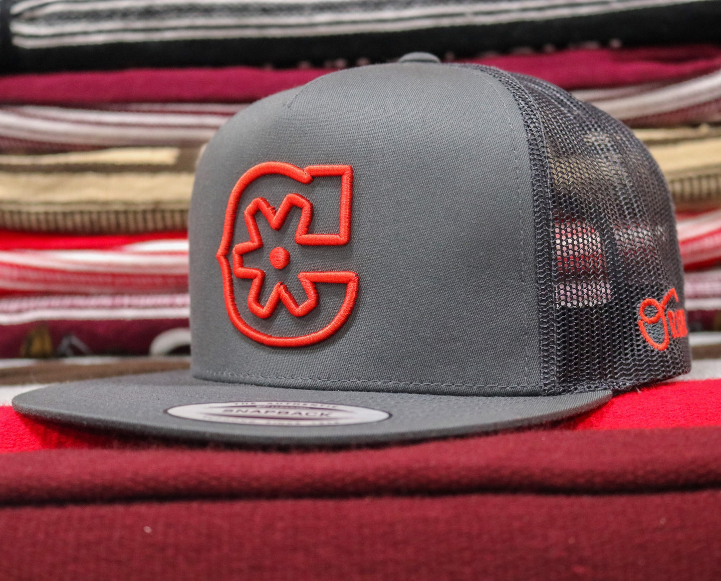 Charcoal "3D" Red Charros Trucker Hat