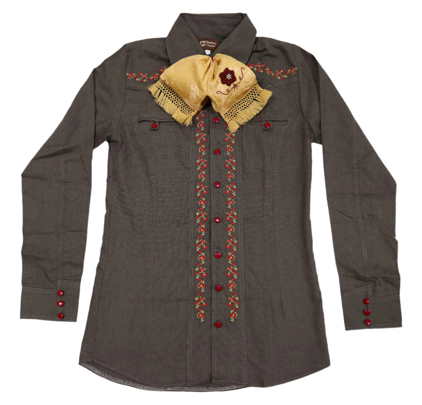 36 (Small) Camisa Charra Gris Diseño Embroidered