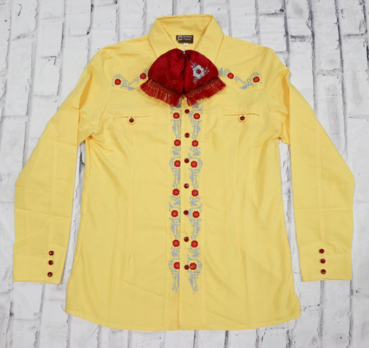 L (40) Yellow Charro Camisa Charra Diseño Bordada