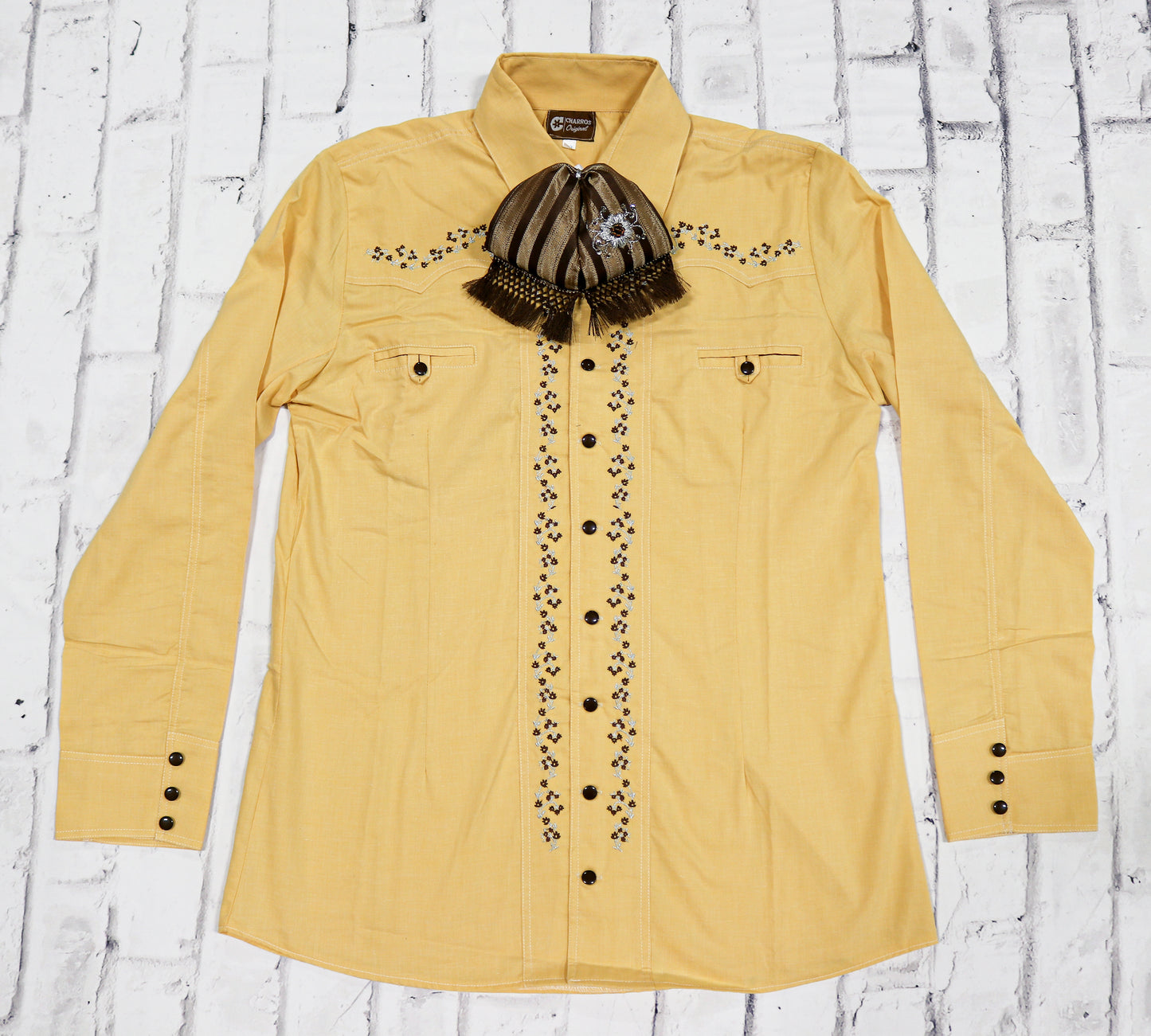 Yellow Flower Camisa Charra Diseno Bordada