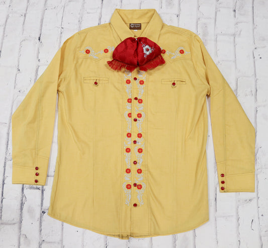 40 (L) Amarillo Camisa Charra Diseño Bordada