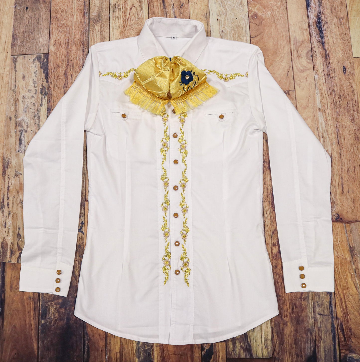 36 (S) White Embroidered Charro Shirt Camisa