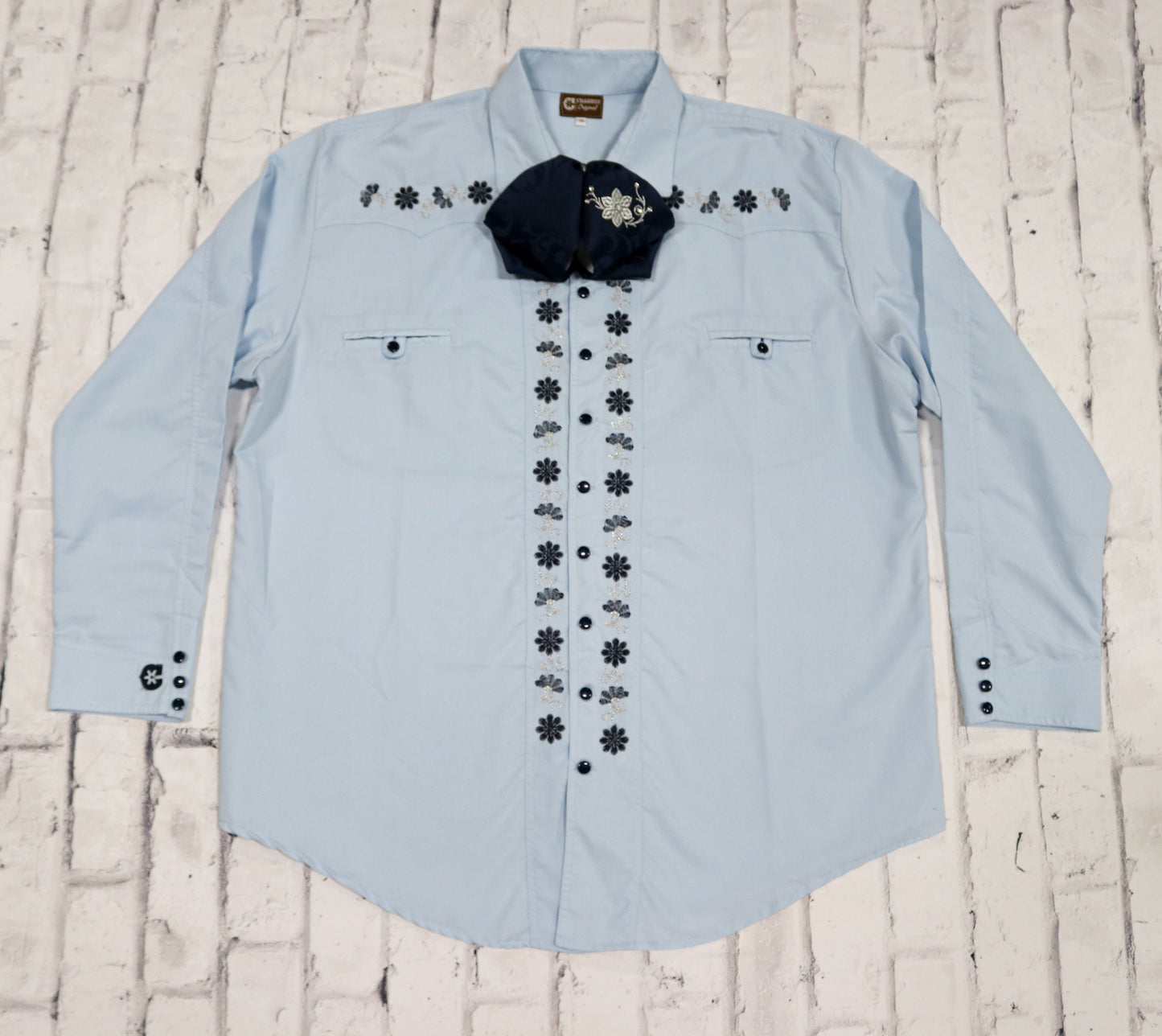 46 (3XL) Blue Camisa Charra Diseño Bordada