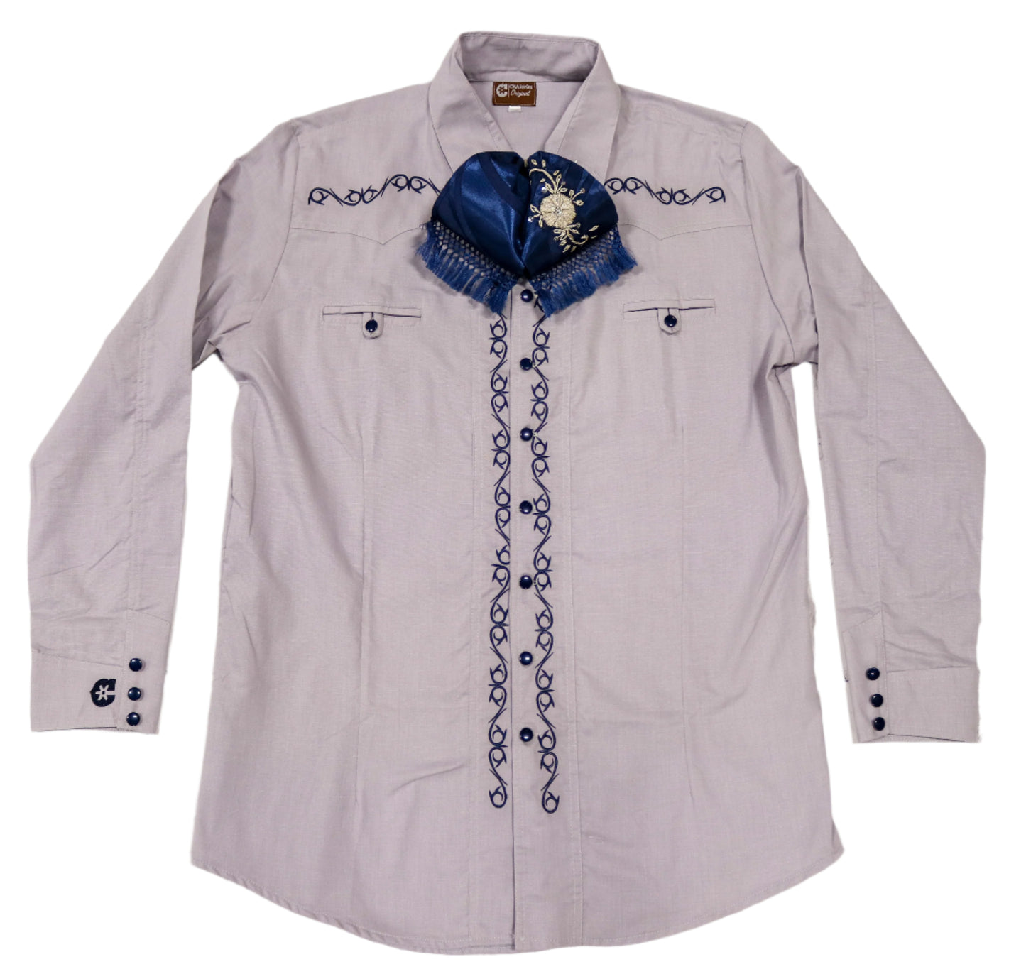 L (40) Cafe Camisa Charra Diseño Lisa Charro Shirt