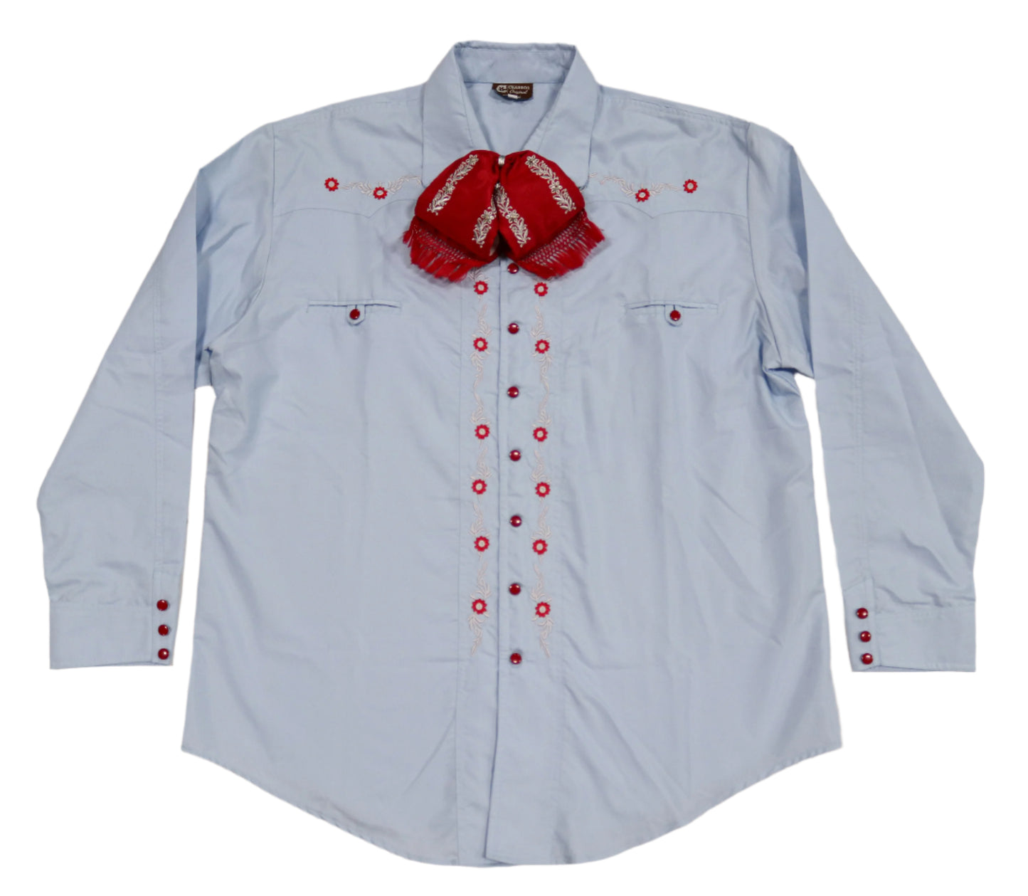 46 (3XL) Light Blue Camisa Charra Diseño Bordada