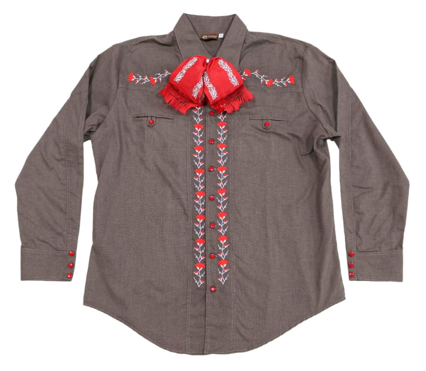 44 (2XL) Dark Gray Camisa Charra Diseño Bordada