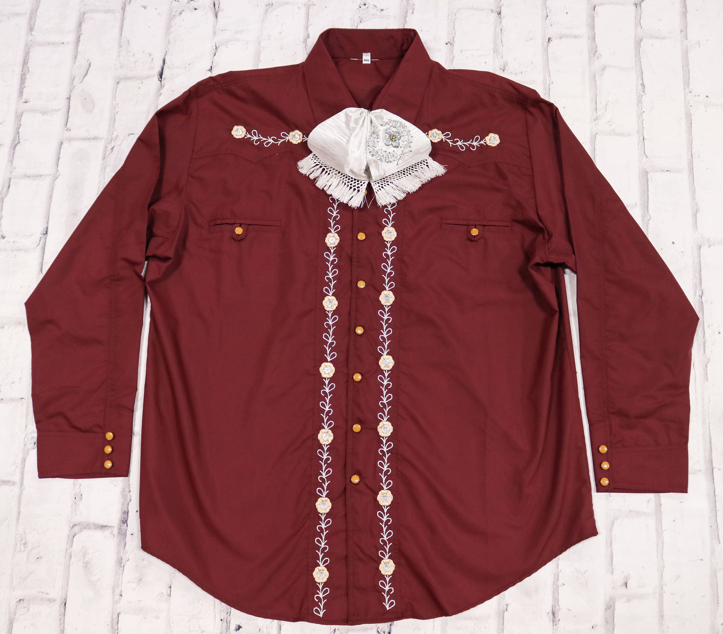 46 (3XL) Vino Camisa Charra Diseño Bordada