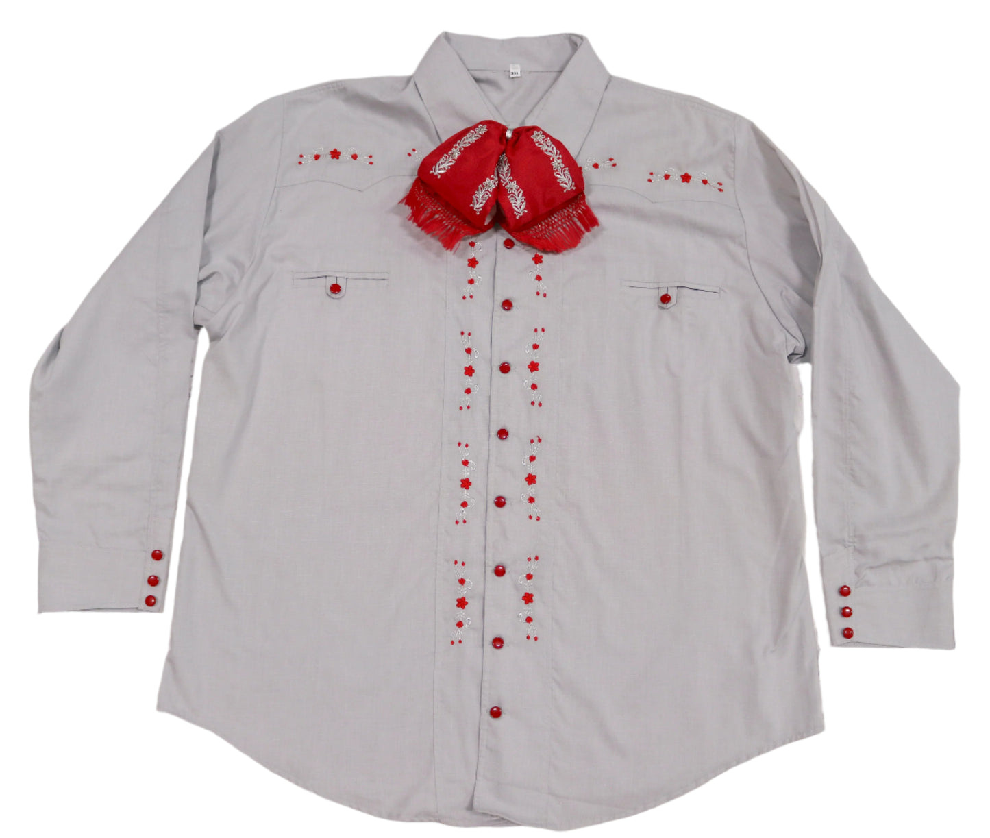 3XL (46) Gris Diseno Bordada Camisa Charra