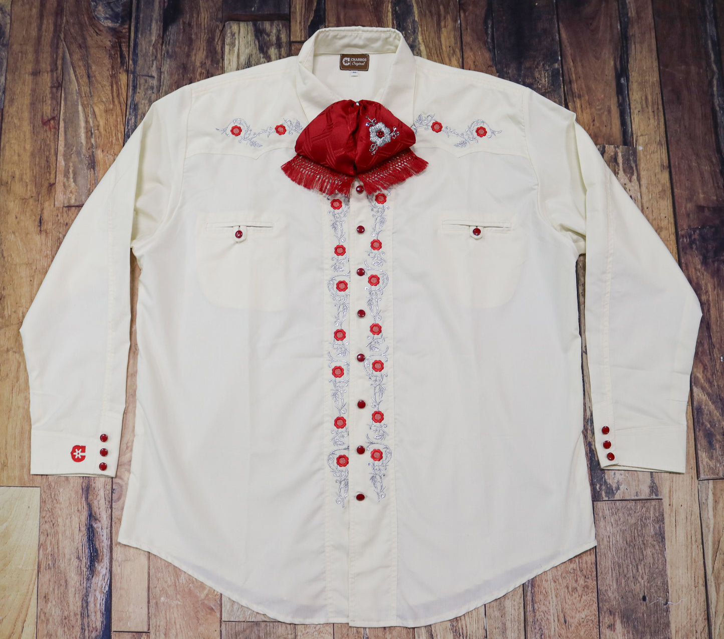 46 (3XL) Light Brown Camisa Charra Diseño Bordada