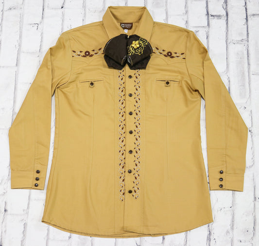 40 (L) Diseño Mustard Bordada Camisa Charra