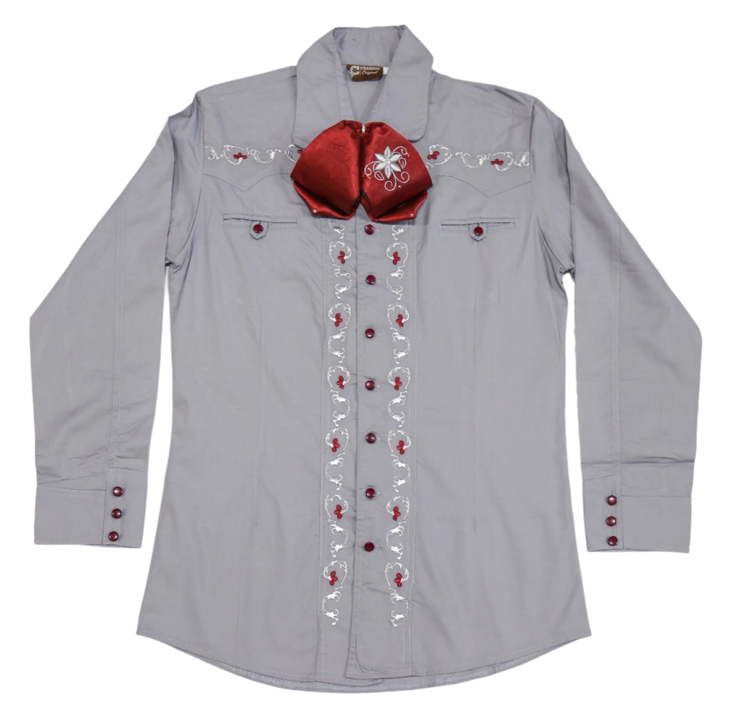 M (38) Stone Gray Charro Camisa Charra Diseño Bordada