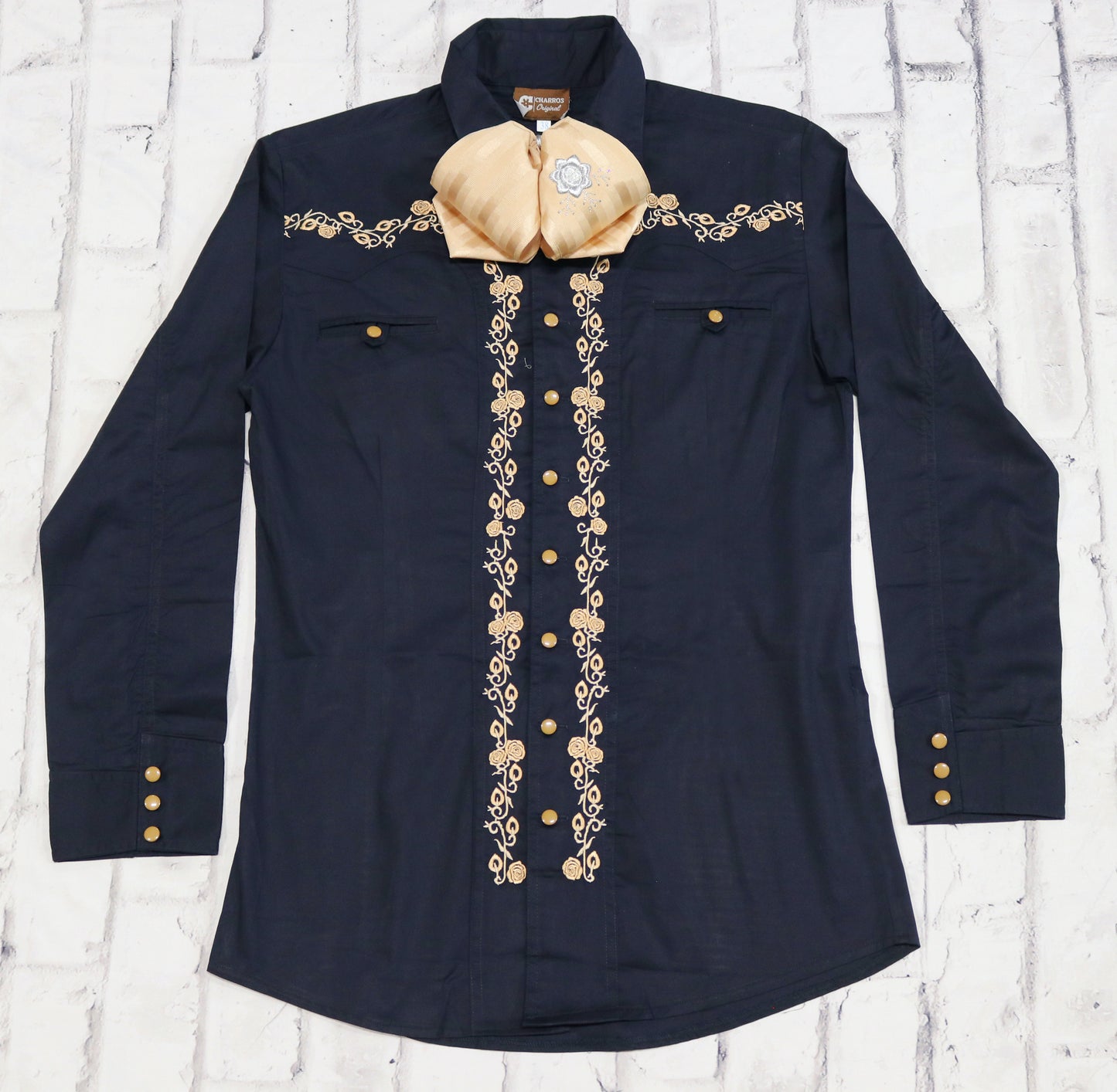 38 (M) Dark Navy Charro Shirt Camisa Charra Bordada