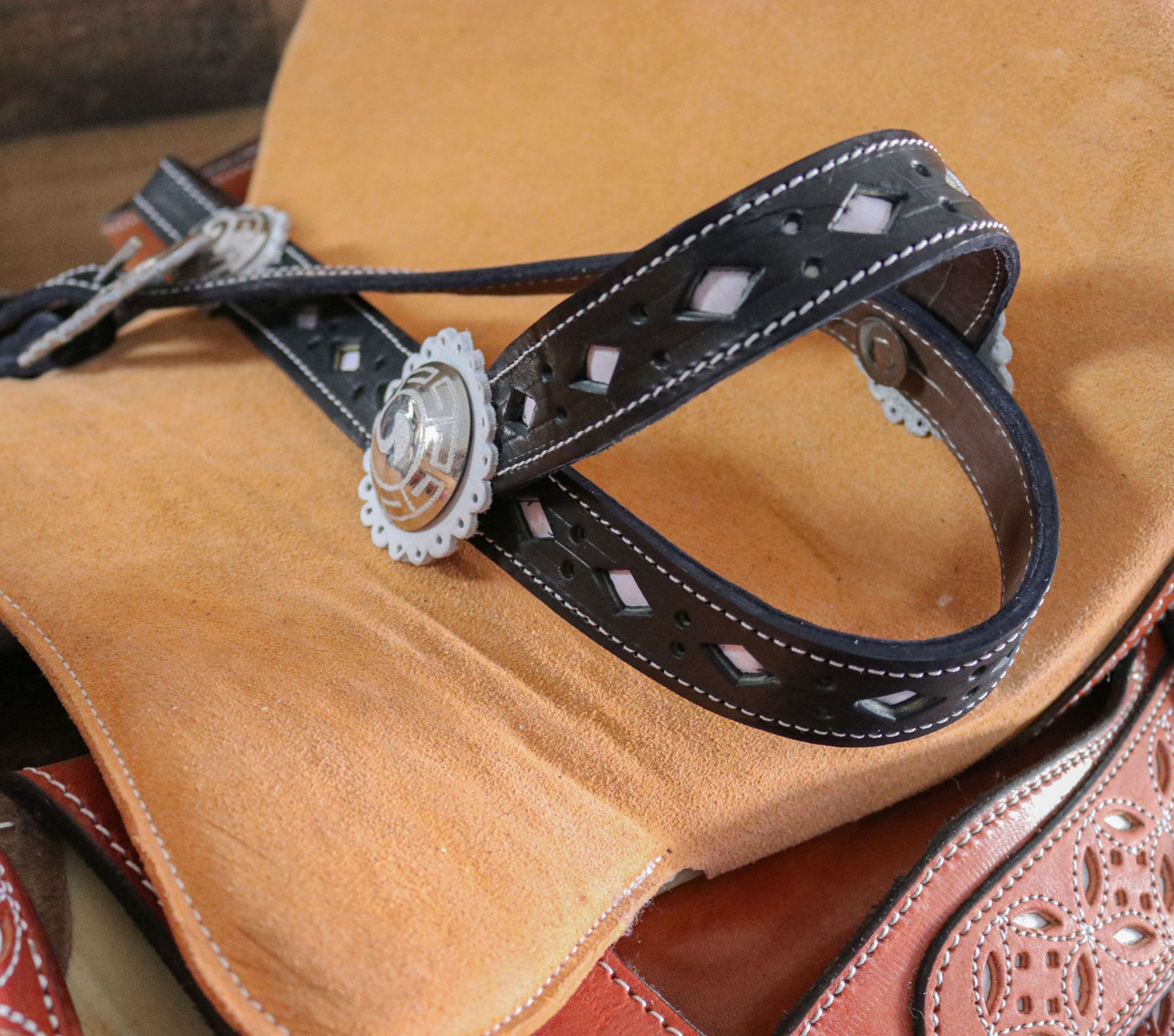 Black Charros Cabezada Herraje Acero Fino Headstall - M - Royal Saddles - Charro Headstalls/Cabezada