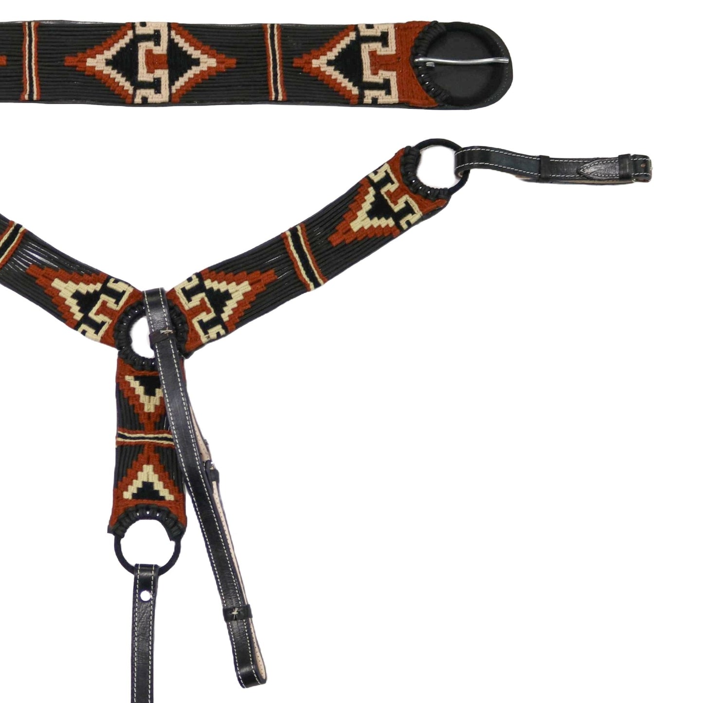 Black Greca Charro Brown Breastcollar 35" Cincho Pecho Pretal - M - Royal Saddles - Charro Breastcollar/Pechera