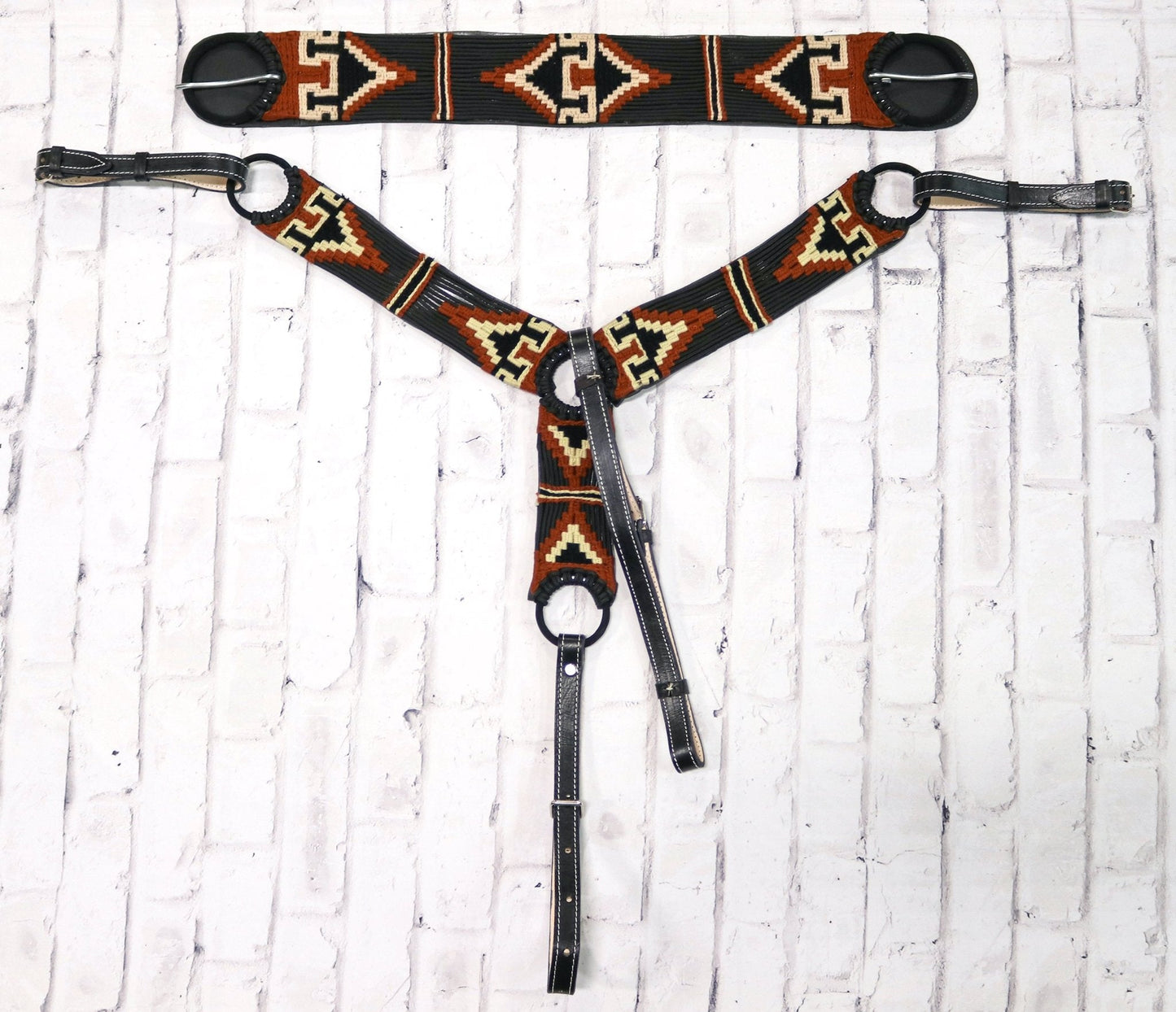 Black Greca Charro Brown Breastcollar 35" Cincho Pecho Pretal - M - Royal Saddles - Charro Breastcollar/Pechera