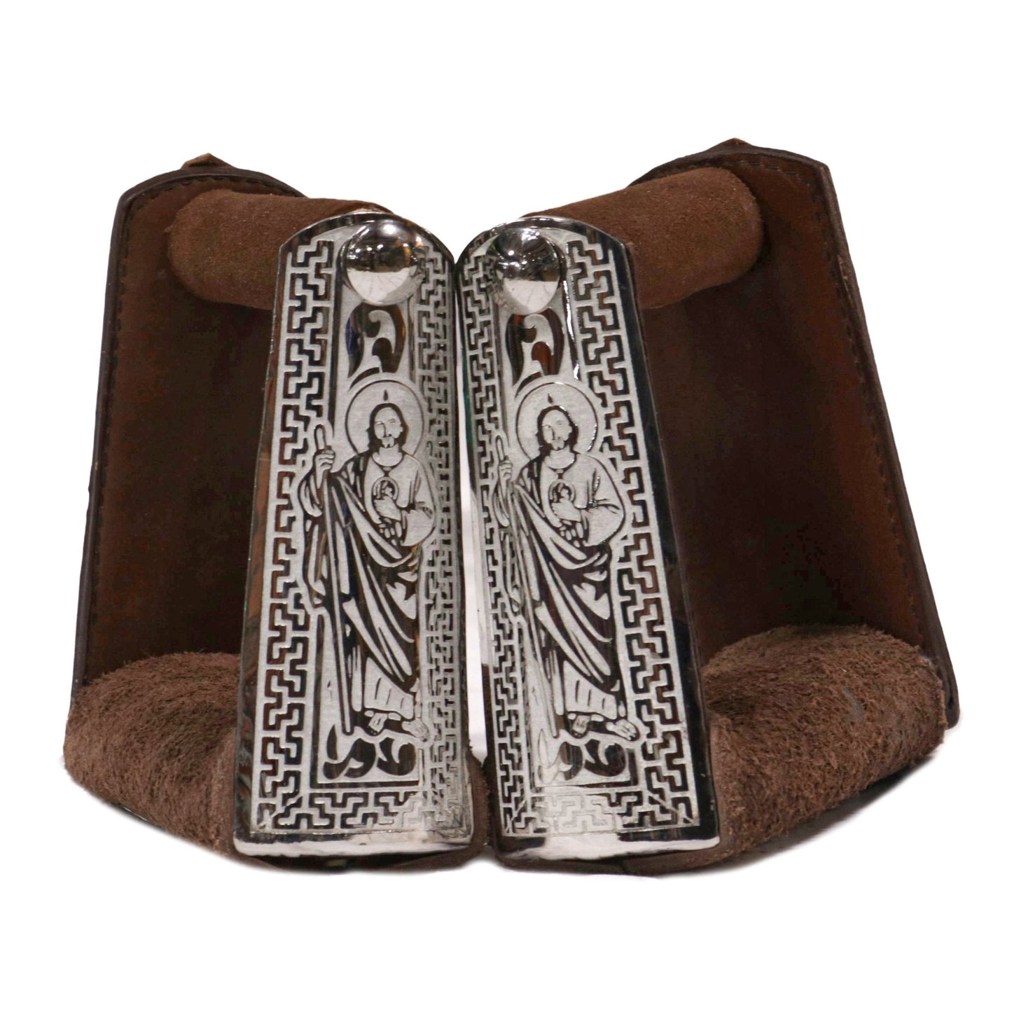 Cafe Estribos San Judas Charros Stainless Steel - M - Royal Saddles - Charro Saddle Parts