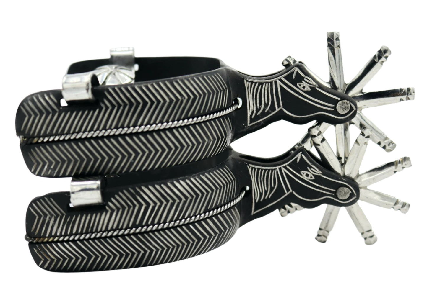 Charras Espuelas Negras Pavonadas Finas Black Stainless Steel Spurs - M - Royal Saddles - Charro Spurs/Espuelas