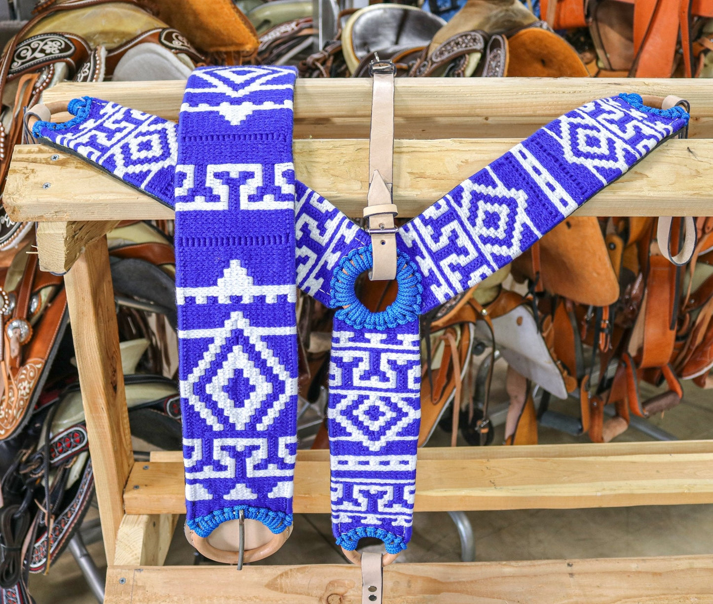 Charro Blue Pechera Montura Horse BreastCollar/ 37.5" Cinch - M - Royal Saddles - Charro Breastcollar/Pechera