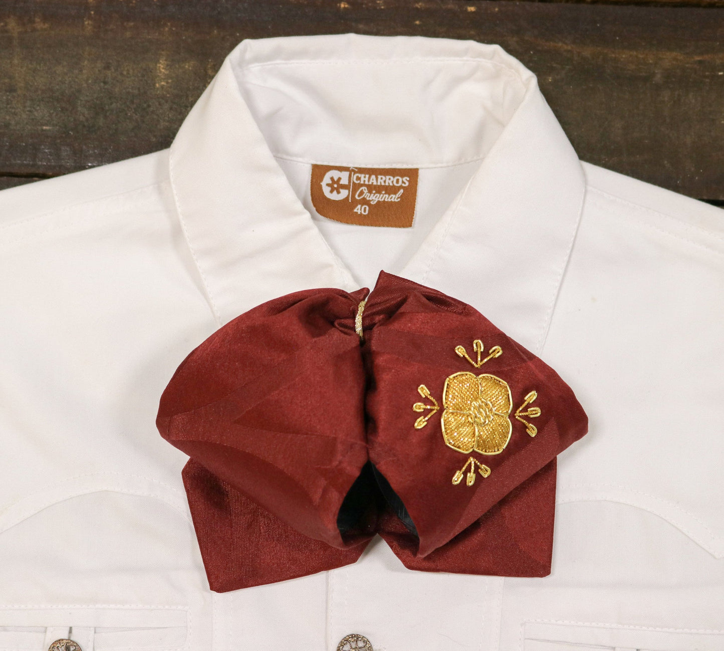 Charros Vino Camisa Bowtie Mono - M - Royal Saddles - Monos Charros