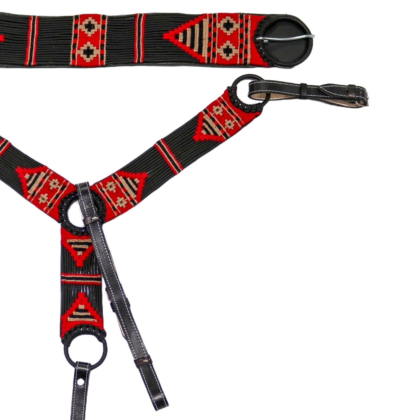 Red Charro Black Pechera / 35" Cincho (SET) Breastcollar/Cinch - M - Royal Saddles - Charro Breastcollar/Pechera
