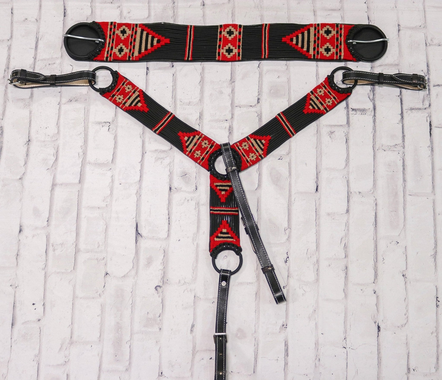 Red Charro Black Pechera / 35" Cincho (SET) Breastcollar/Cinch - M - Royal Saddles - Charro Breastcollar/Pechera