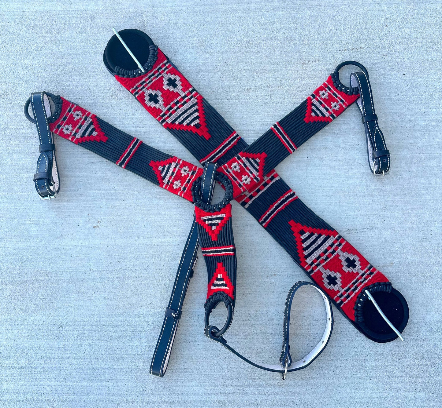 Red Charro Black Pechera / 35" Cincho (SET) Breastcollar/Cinch - M - Royal Saddles - Charro Breastcollar/Pechera