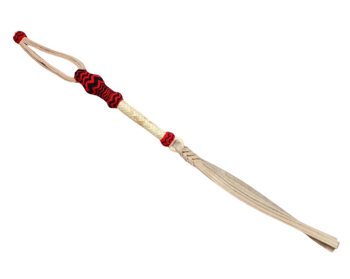 Red Charro Leather Cuarta Algodon Cotton Quirt - M - Royal Saddles - Charro Whips/Cuartas