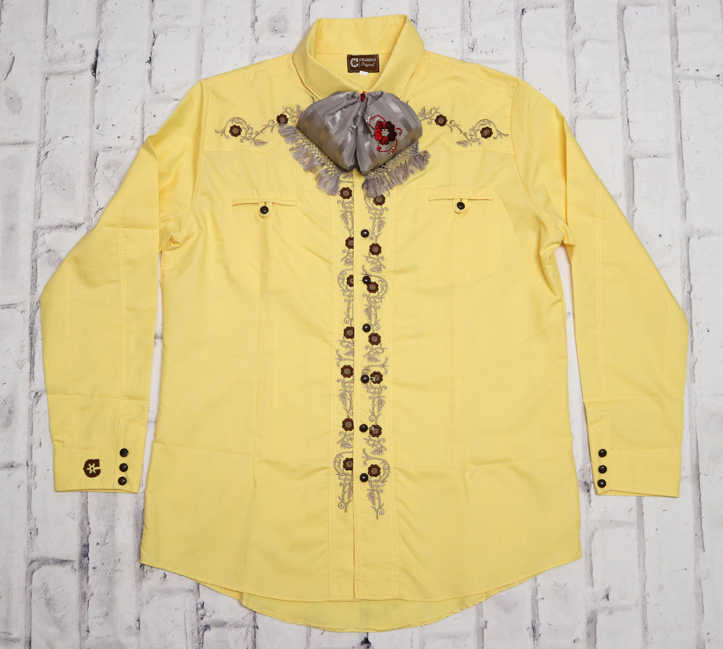 Amarillo Yellow Camisa Charra Diseno Bordada