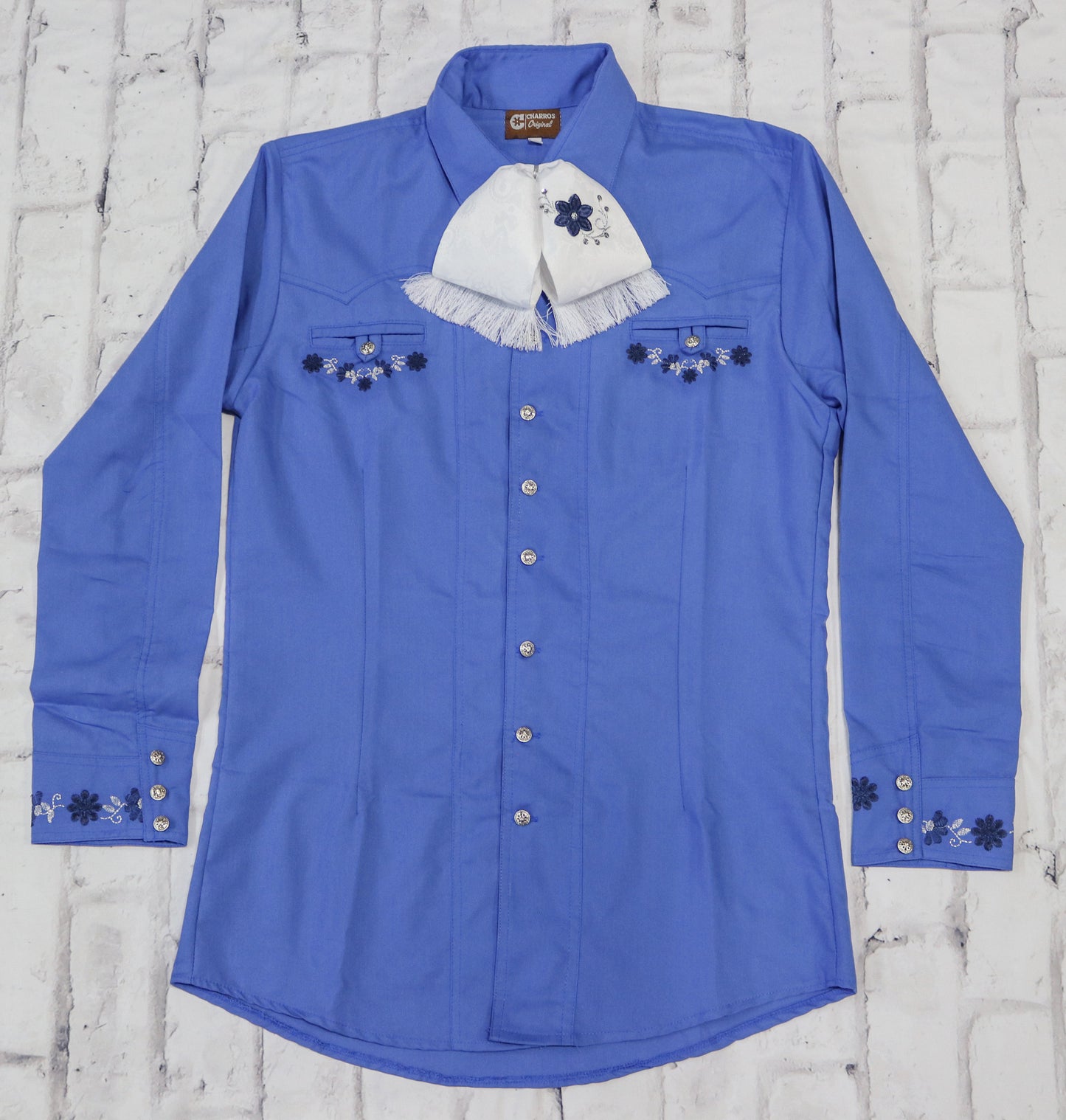 38 (M) Azul Charro Camisa Charra Diseño Bordada