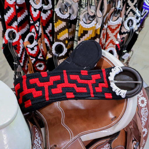 34.5” Red Charro Greca Cincho Fino Horse Cinch - M - Royal Saddles - Charro Cinchos