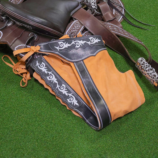 36" Fina Chaparreras Gamuza Charros Floral Chaps - M - Royal Saddles - Charro Polainas/Chaps