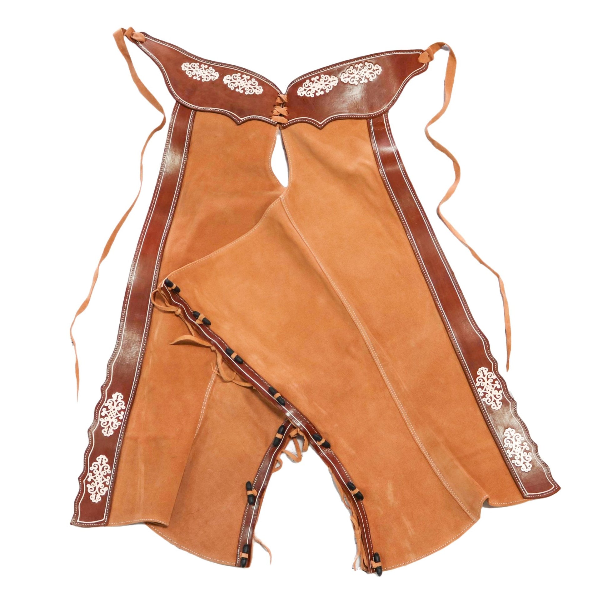 38" Brown Charros Chaps Chaparreras Charras De Gamuza - M - Royal Saddles - Charro Polainas/Chaps