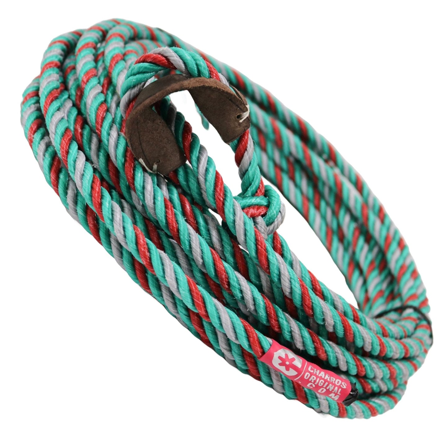 39 FT. Charro Green/Red Soga Para Florear Trick Rope - M - Royal Saddles - Ropes/Sogas