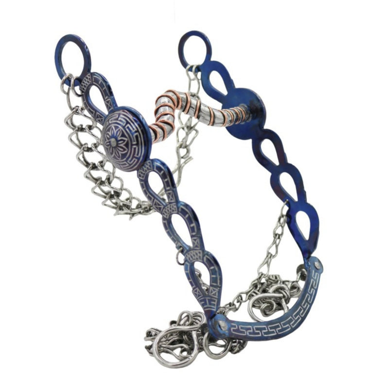 4 7/8" Azul Charro Freno Saddle Horseshoe Blue Bit - M - Royal Saddles - Charro Bits/Frenos