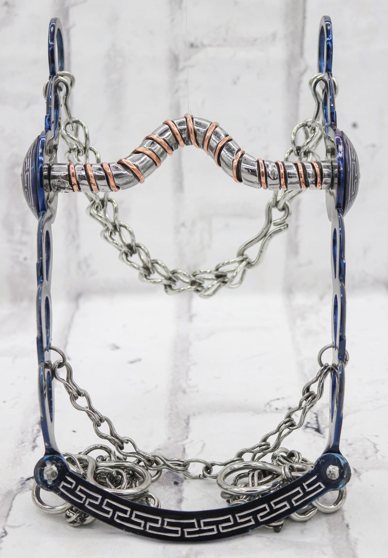 4 7/8" Azul Charro Freno Saddle Horseshoe Blue Bit - M - Royal Saddles - Charro Bits/Frenos