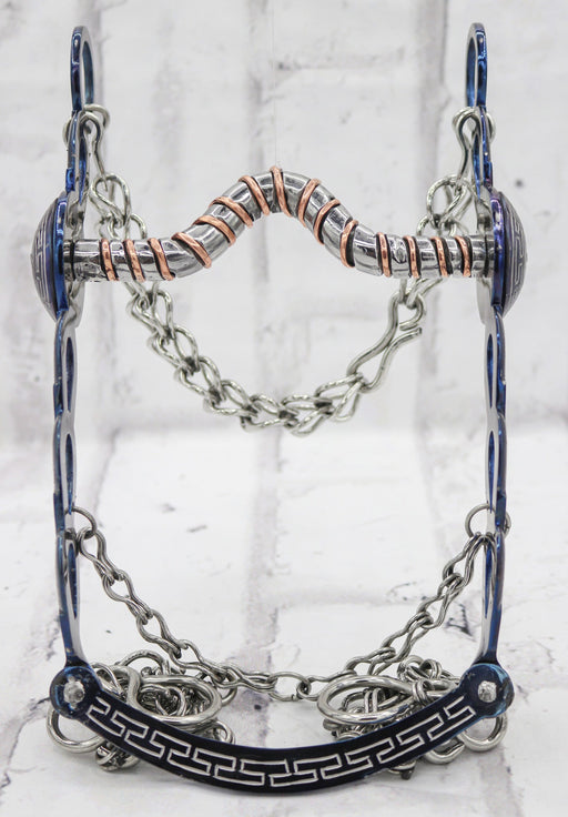 4 7/8" Azul Charro Freno Saddle Horseshoe Blue Bit - M - Royal Saddles - Charro Bits/Frenos
