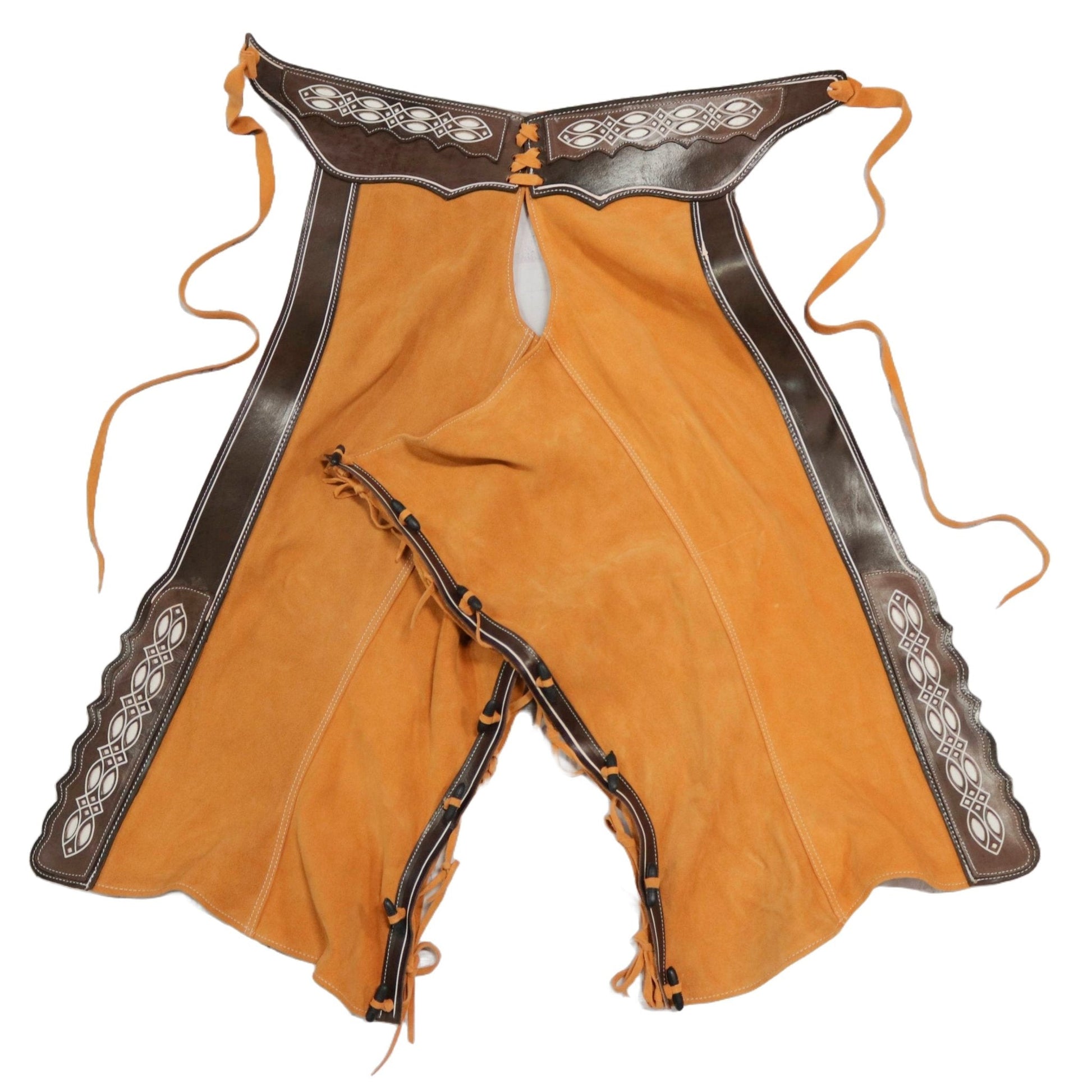 40" Charros Design Brown Chaps Chaparreras Gamuza - M - Royal Saddles - Charro Polainas/Chaps