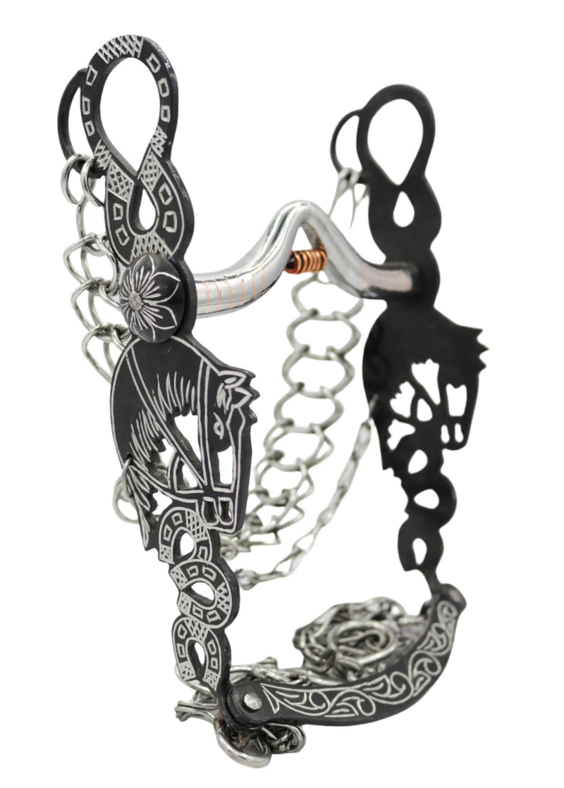 5 1/2" Freno Caballo Black Charro Stainless Horse Bit - M - Royal Saddles - Charro Bits/Frenos
