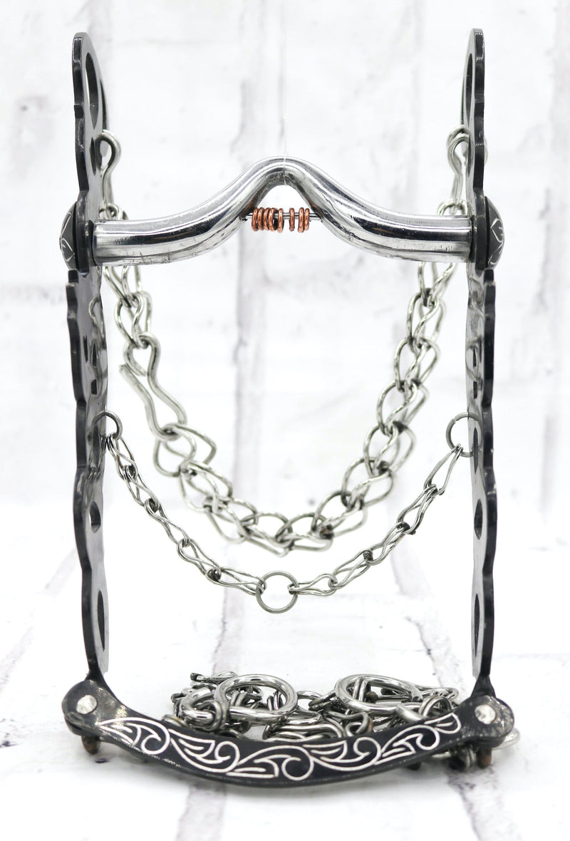 5 1/2" Freno Caballo Black Charro Stainless Horse Bit - M - Royal Saddles - Charro Bits/Frenos