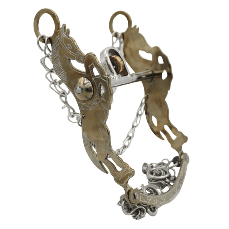 5 1/2" Freno Dorado Charro Caballo Diseno Horse Bit - M - Royal Saddles - Charro Bits/Frenos