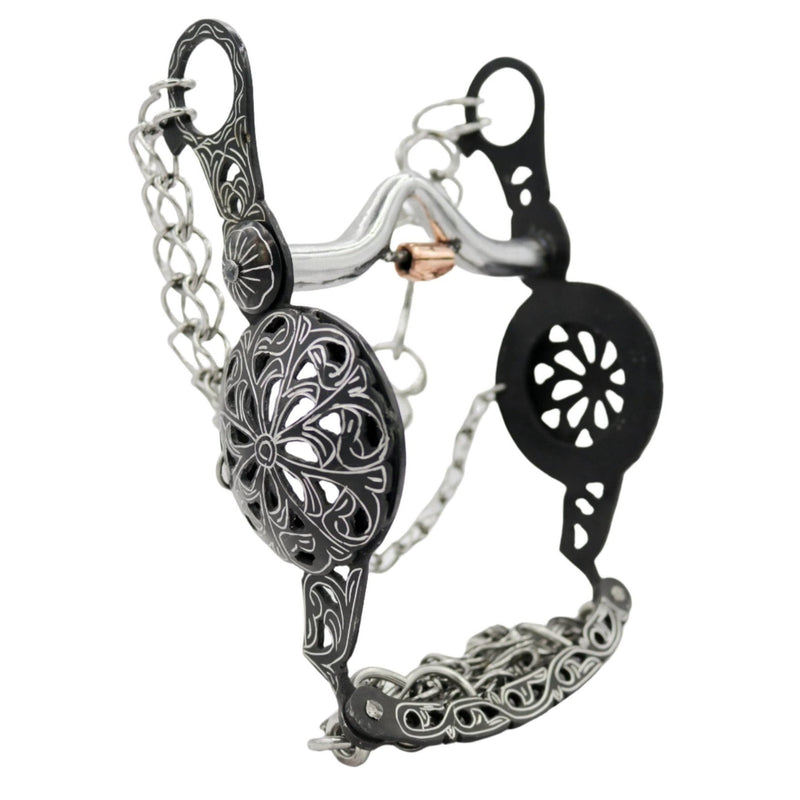 5 1/4" Charro Floral Design Bit Freno Black Bit - M - Royal Saddles - Charro Bits/Frenos