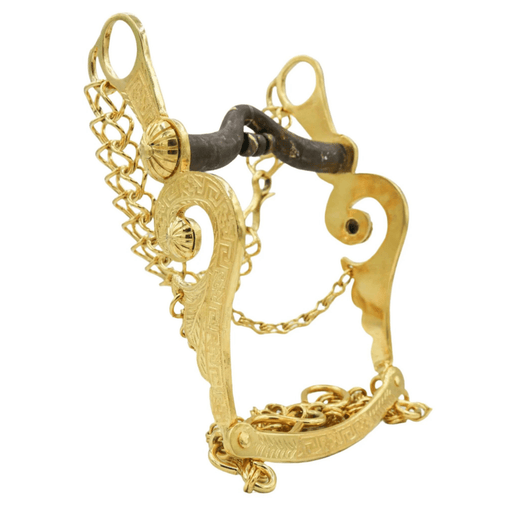 5 1/8" Charro Freno Gold Plated Bano De Oro Greca Bit Caballo - M - Royal Saddles - Charro Bits/Frenos