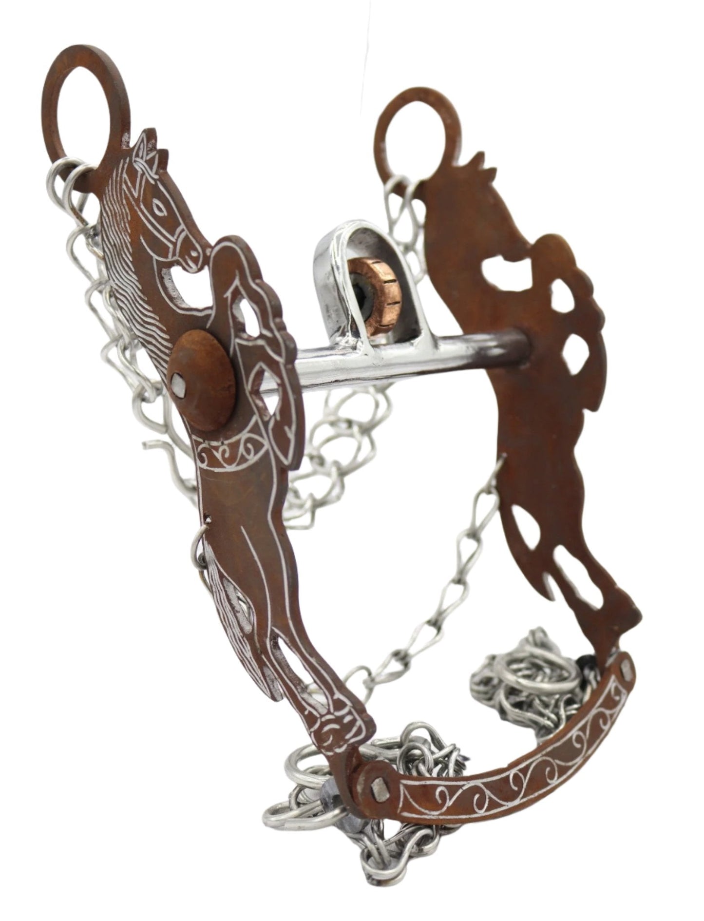 5 1/8" Freno Charro Rustic Con Cobre Horse Stainless Steel - M - Royal Saddles - Charro Bits/Frenos