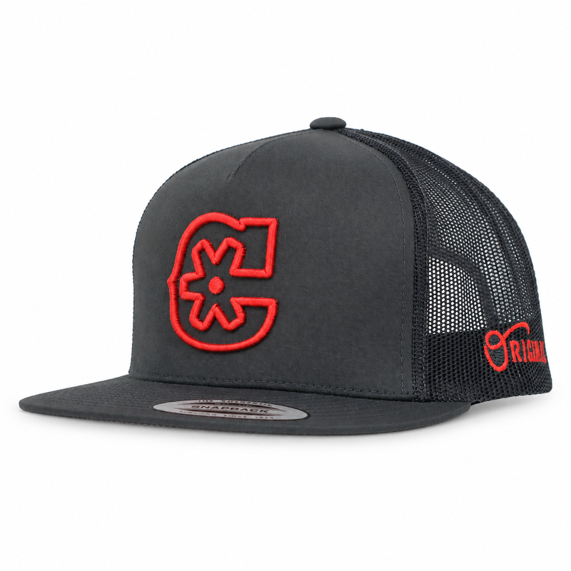 Charcoal "3D" Red Charros Trucker Hat